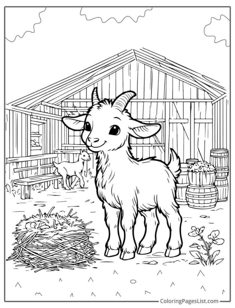 Goat Smiling While In The Barn And Trying To Eat Coloring Page