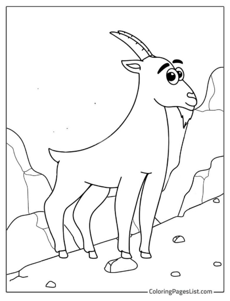 Goat Standing On The Cubbelstone Path In The Mountains Coloring Page