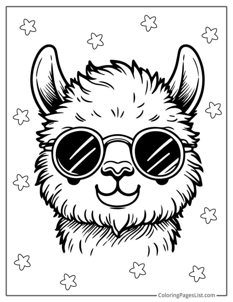 Llama Face Coloring Page For Kids