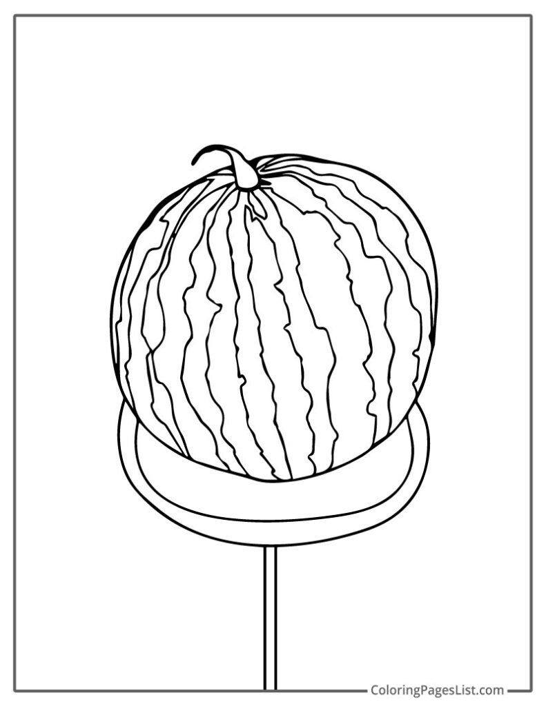 Outline Of Big Watermelon On The Table Coloring Page