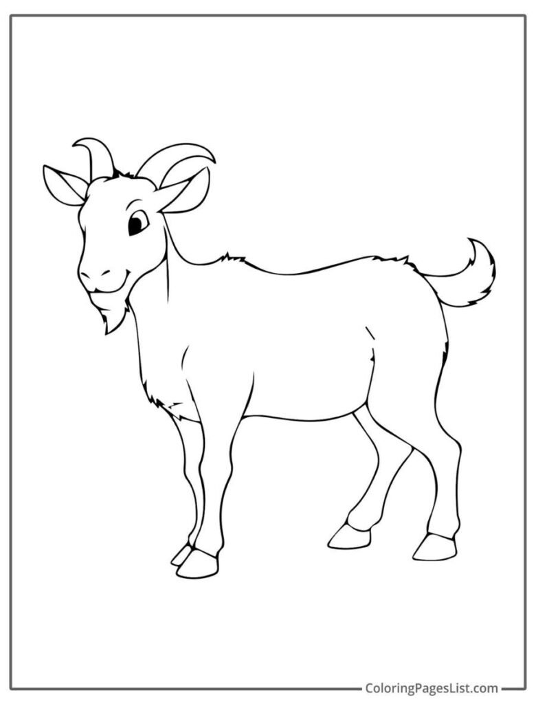 Simple Cute Smiling Outline Of Goat To Color In