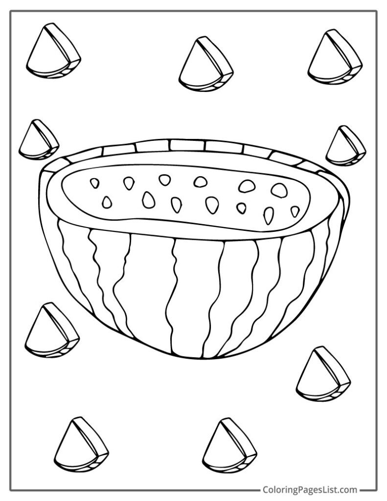 Simple Outine Of Half Cutted Watermelon