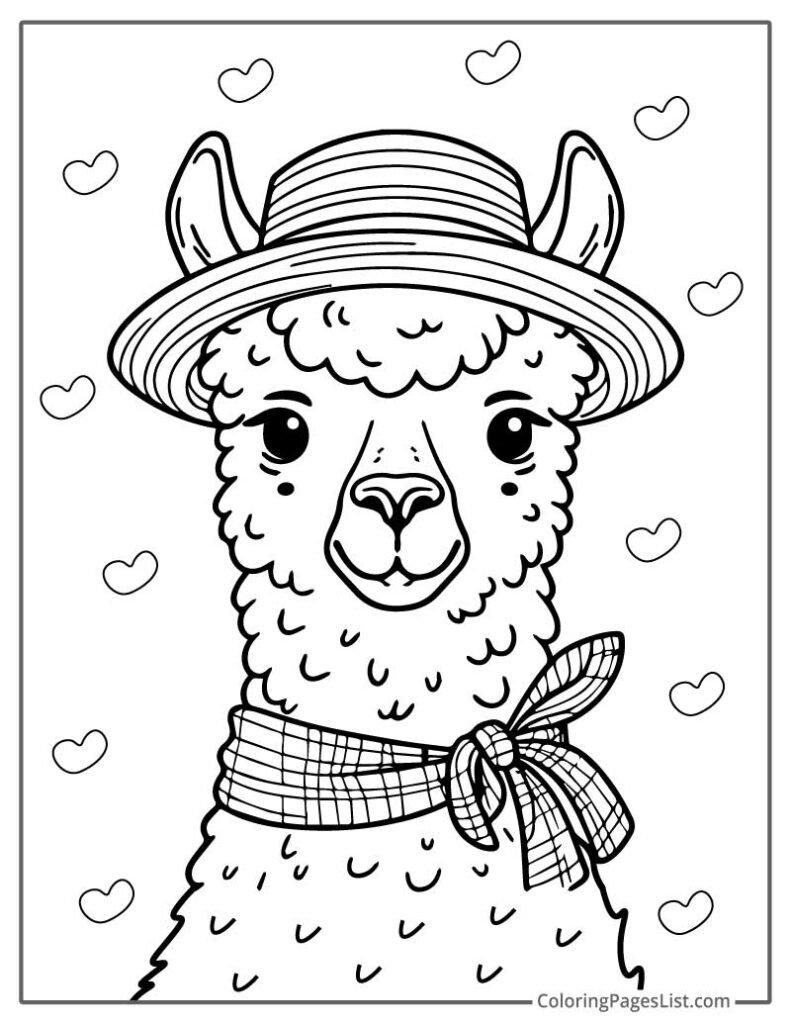 Simple To Color Llama For Kids