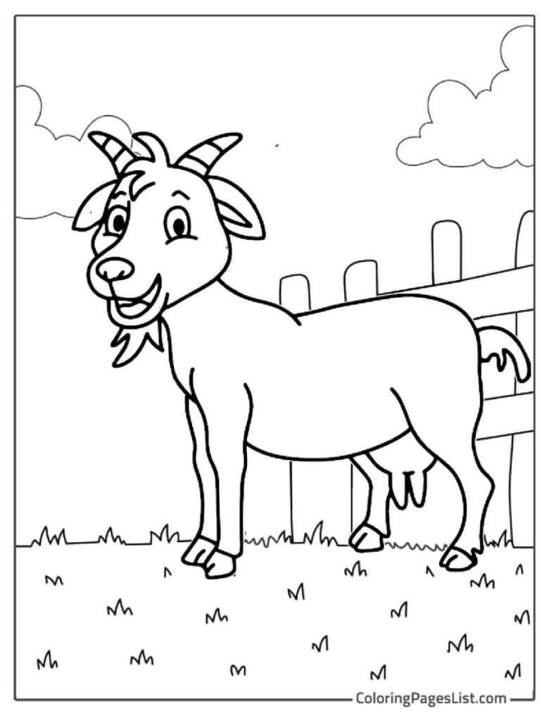 Smiling Goat Standing In Front Of The Fence To Color In