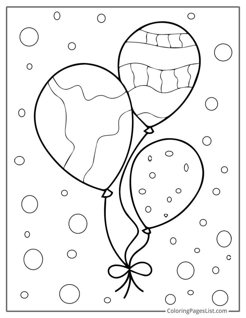 Three Balloons With a Ribbon Coloring Page