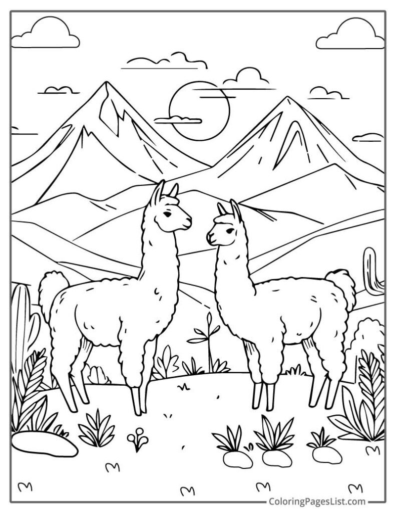 Two Llamas In a Mountain Range