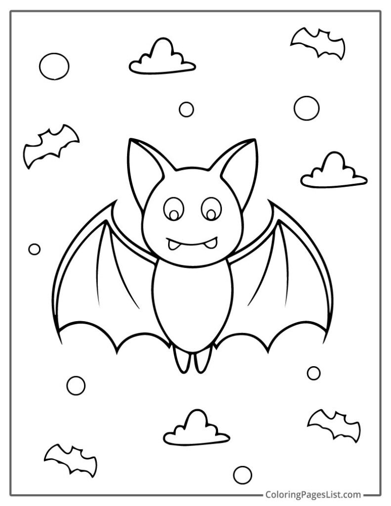 Simple Happy Bat Coloring Sheet For Preschoolers