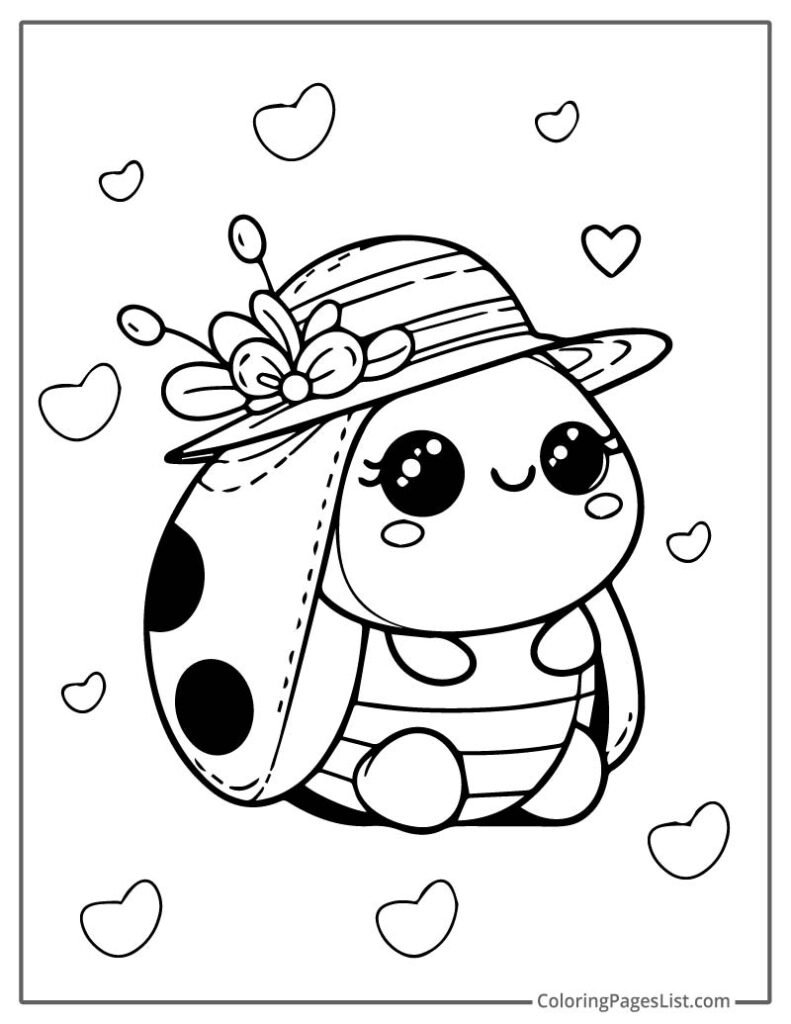 Cute Ladybug Wearing A Hat While Smiling To Color