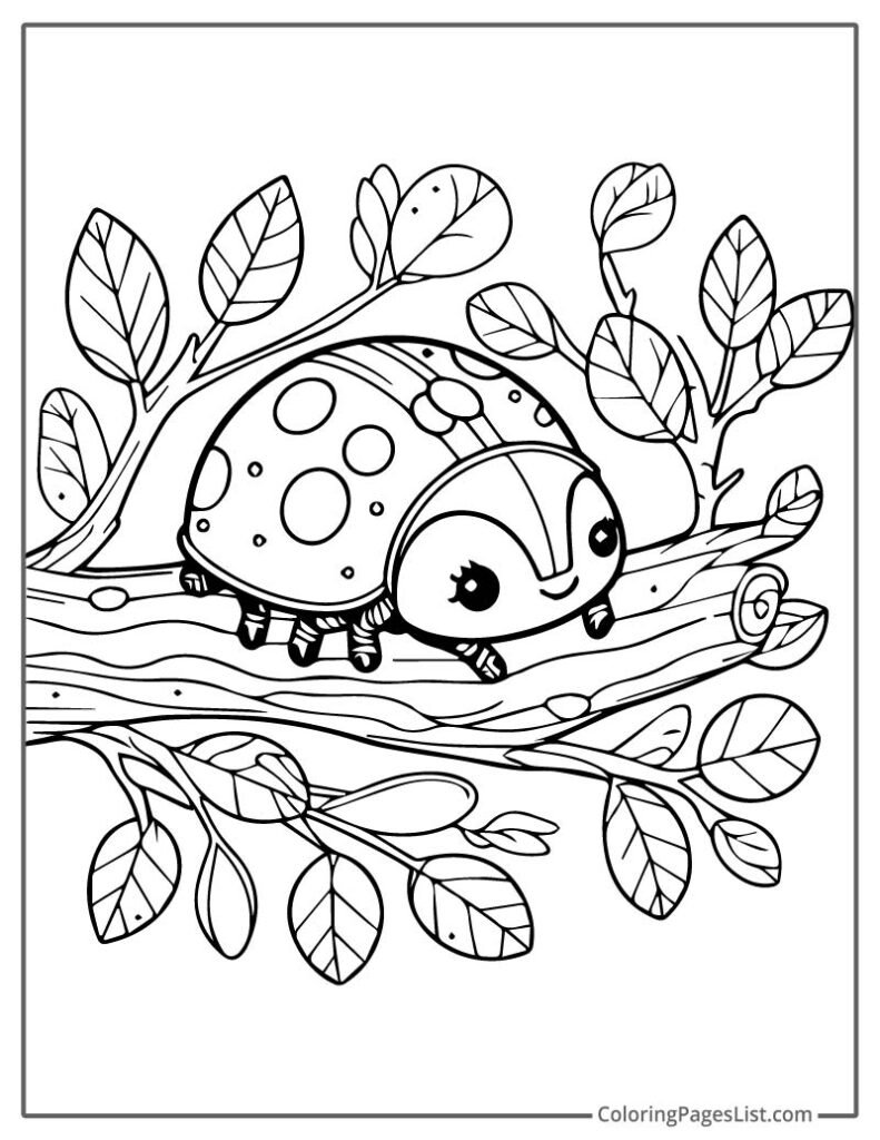 Ladybug Sitting On The Tree Branch And Enjoying