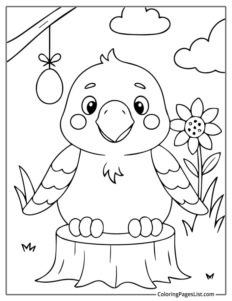Baby Eagle on Stump with Flower and Ornament