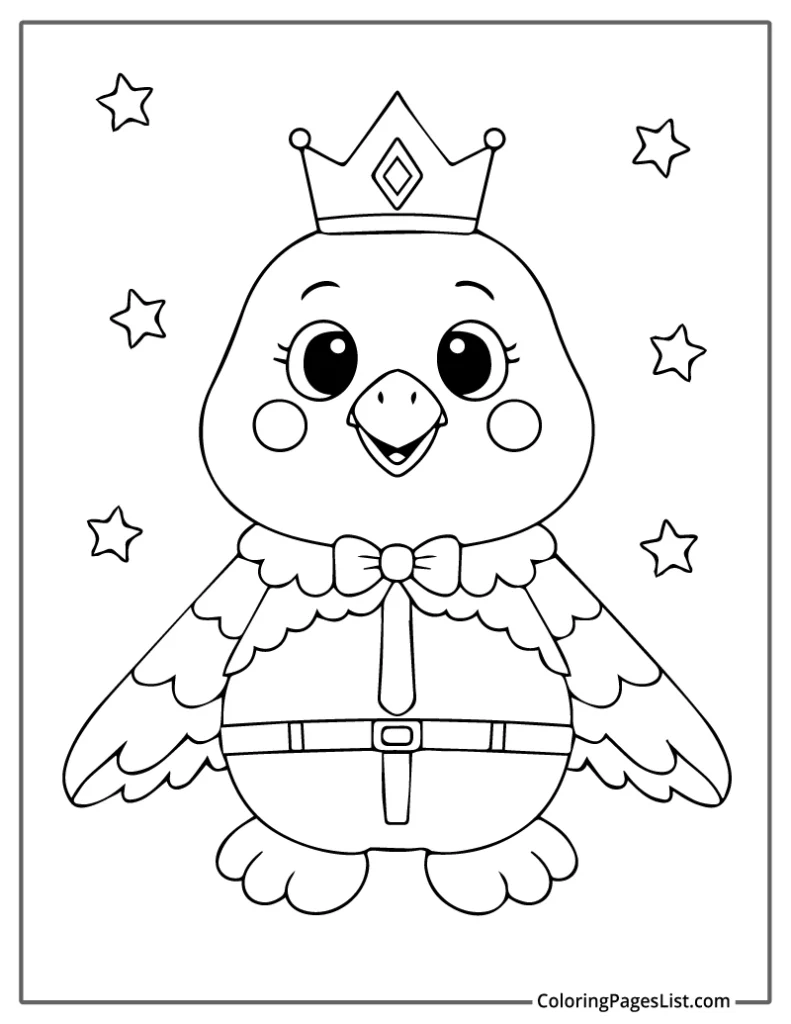 Cartoon Eagle with Crown and Stars To Color