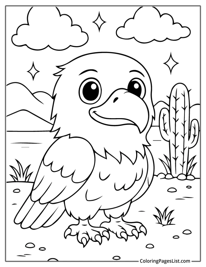 Cute Bald Eagle in Desert with Cactus