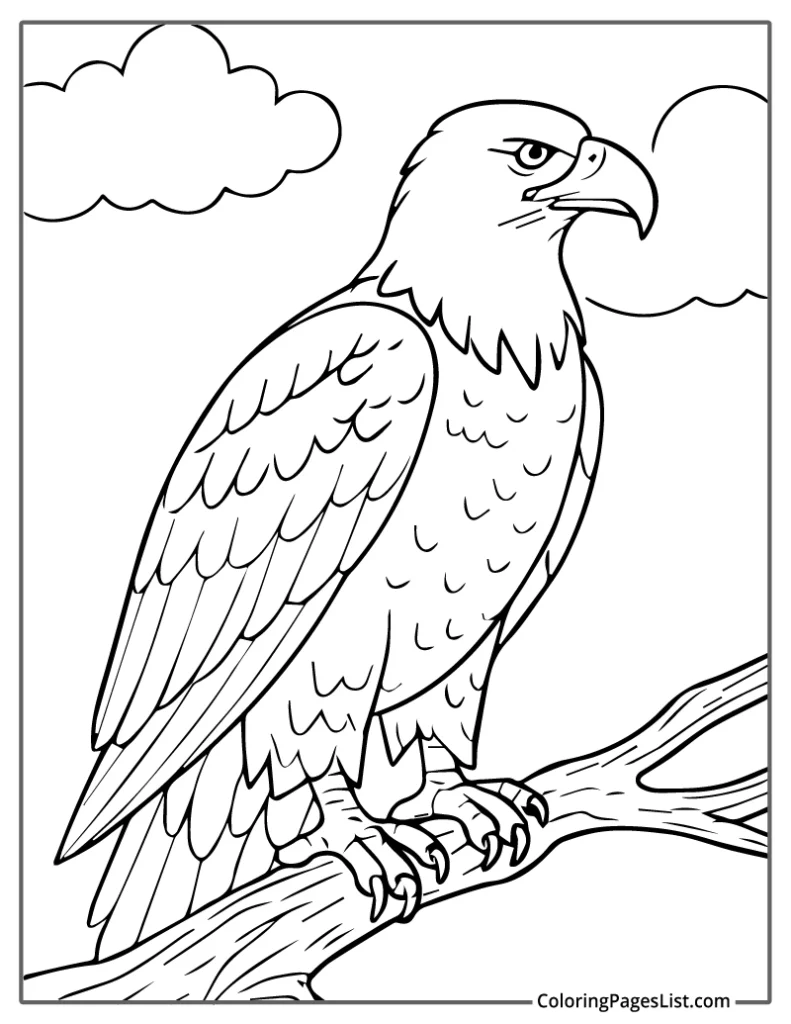 Eagle Resting on a Thick Branch Coloring Sheet For Kids
