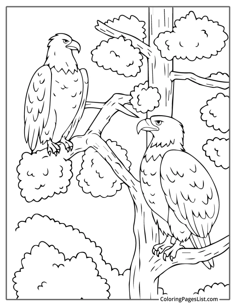 Two Eagles Sitting on a Tree Coloring Page
