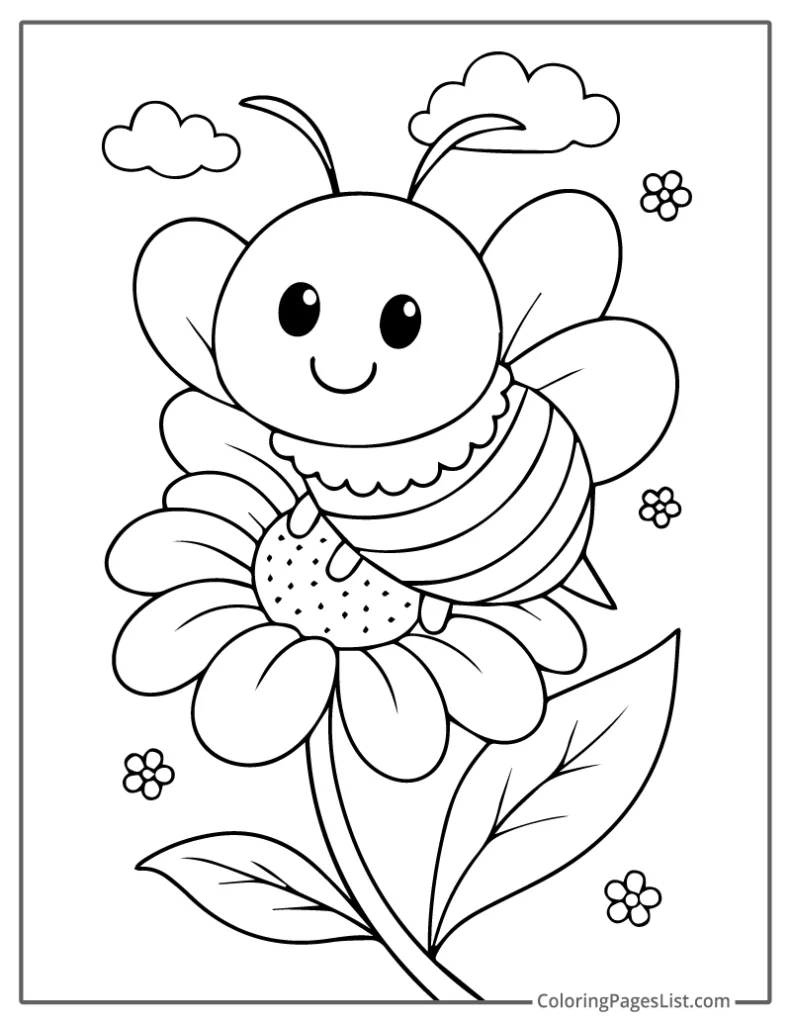 Adorable Bee Sitting on a Giant Flower Coloring Sheet