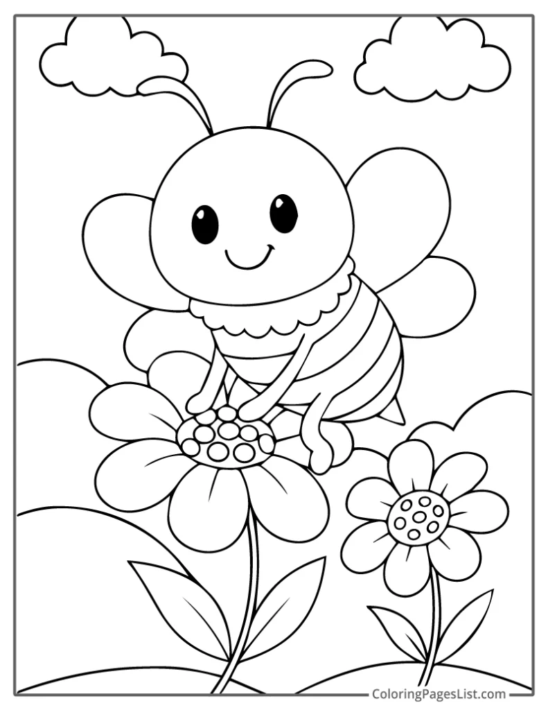 Bee Resting Gently on a Blooming Flower Coloring Page