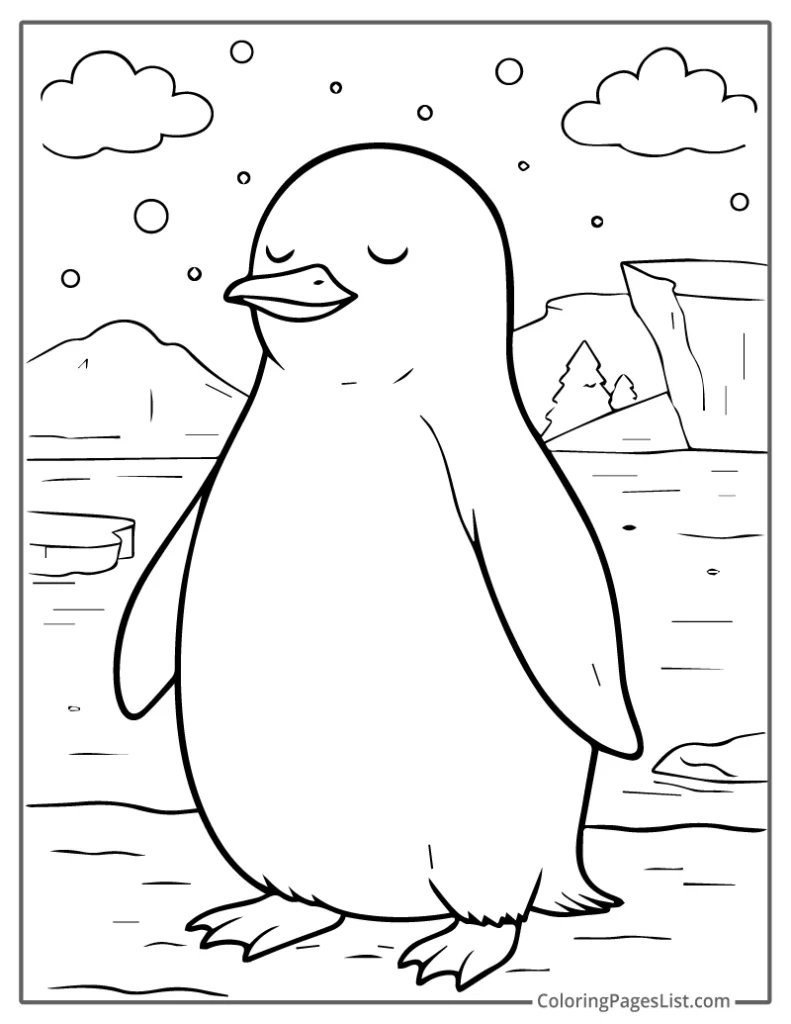 Calm Penguin Standing Peacefully in the Snow For Coloring