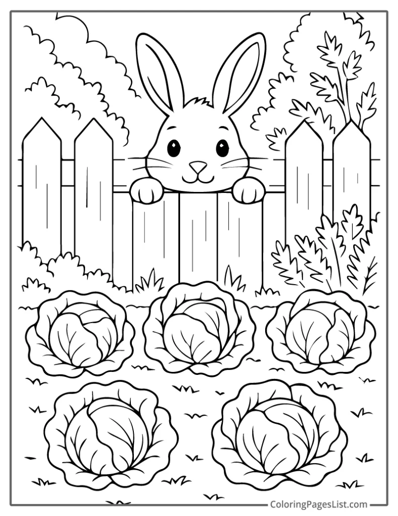 Curious Bunny Peeking into a Garden Patch Coloring Page