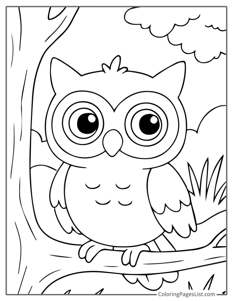 Cute Owl Sitting on a Tree Branch To Color In