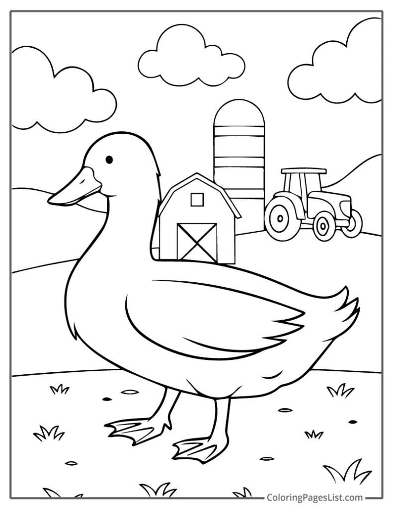 Duck Standing Proud on a Sunny Farm For Coloring
