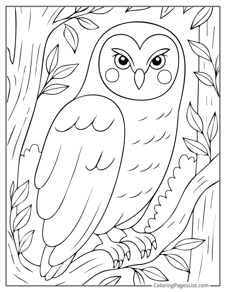 Elegant Owl Resting Among Forest Vines For Coloring