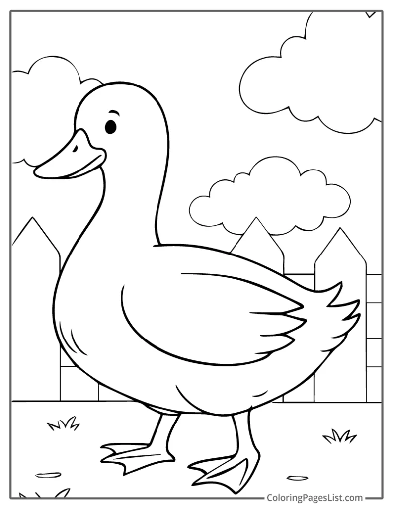 Friendly Duck Walking by the Fence To Color In