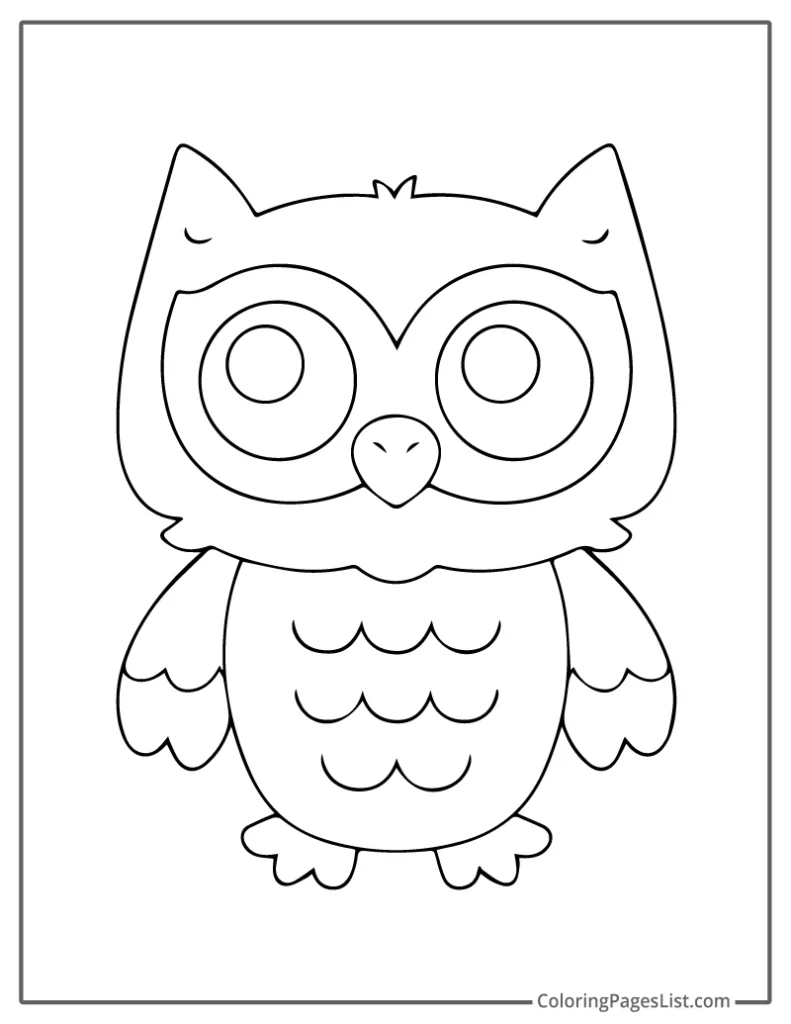 Minimalist Owl with Big Eyes in a Clean Frame Coloring Page