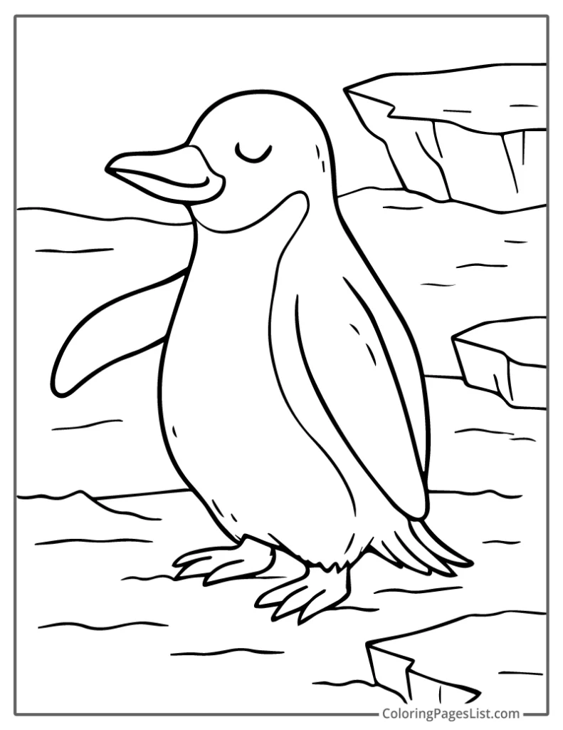 Peaceful Penguin Walking Past Icy Cliffs Coloring Page