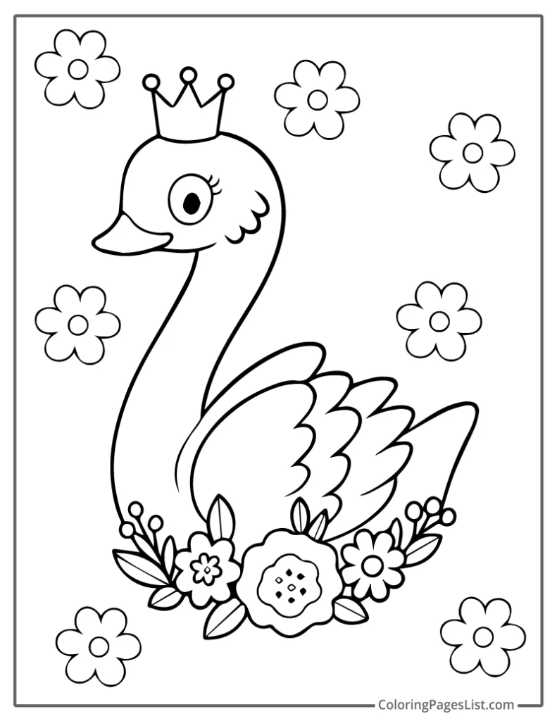 Princess Swan with Flower Garland To Color In