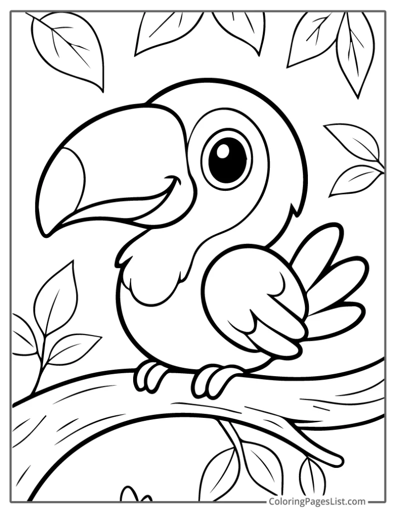 Smiling Baby Toucan on a Tree Limb To Color In