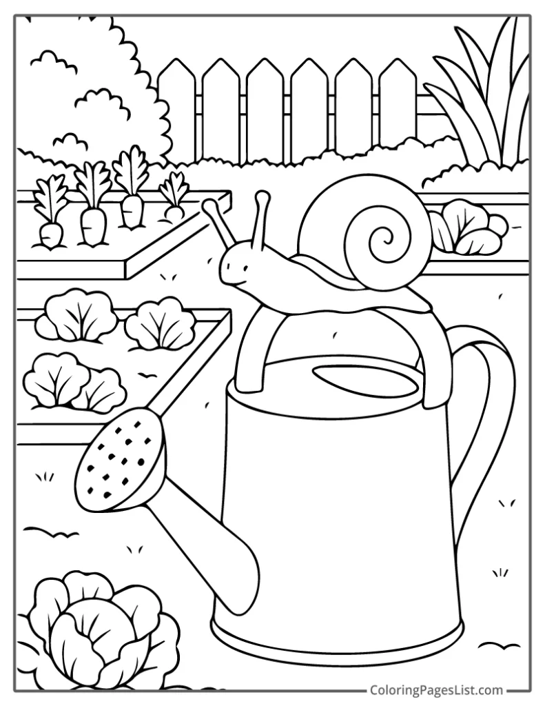 Snail Resting on a Garden Watering Can To Color In