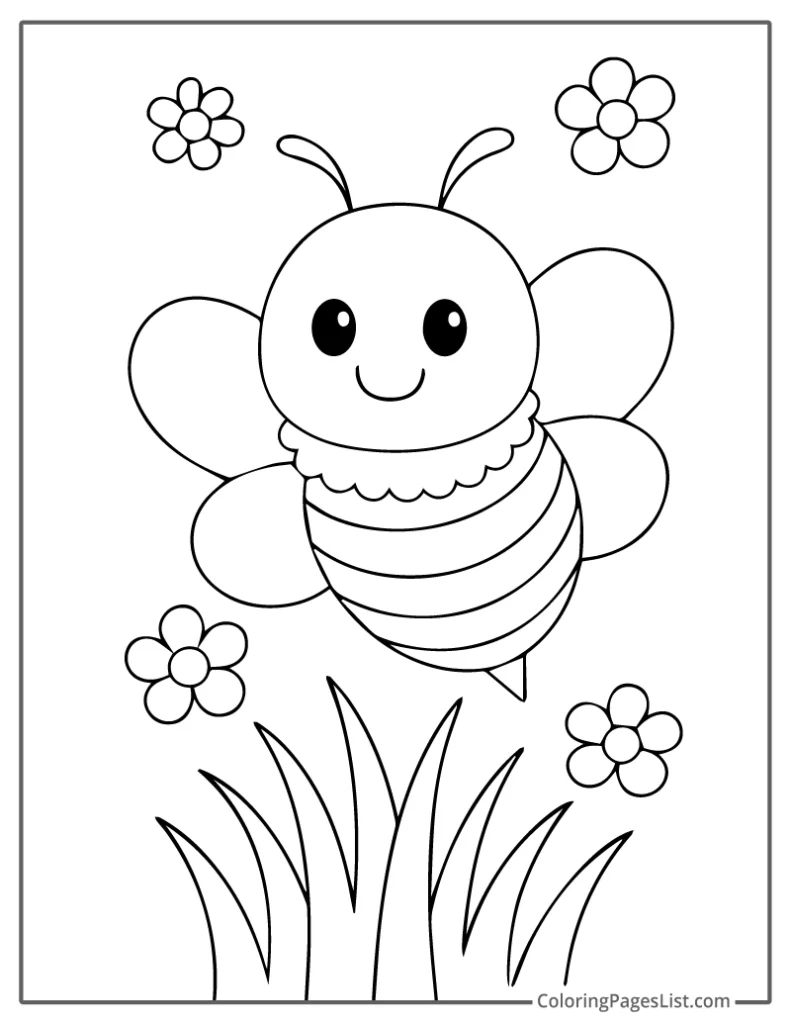 Sweet Bee Hovering Over Tall Grass and Blossoms