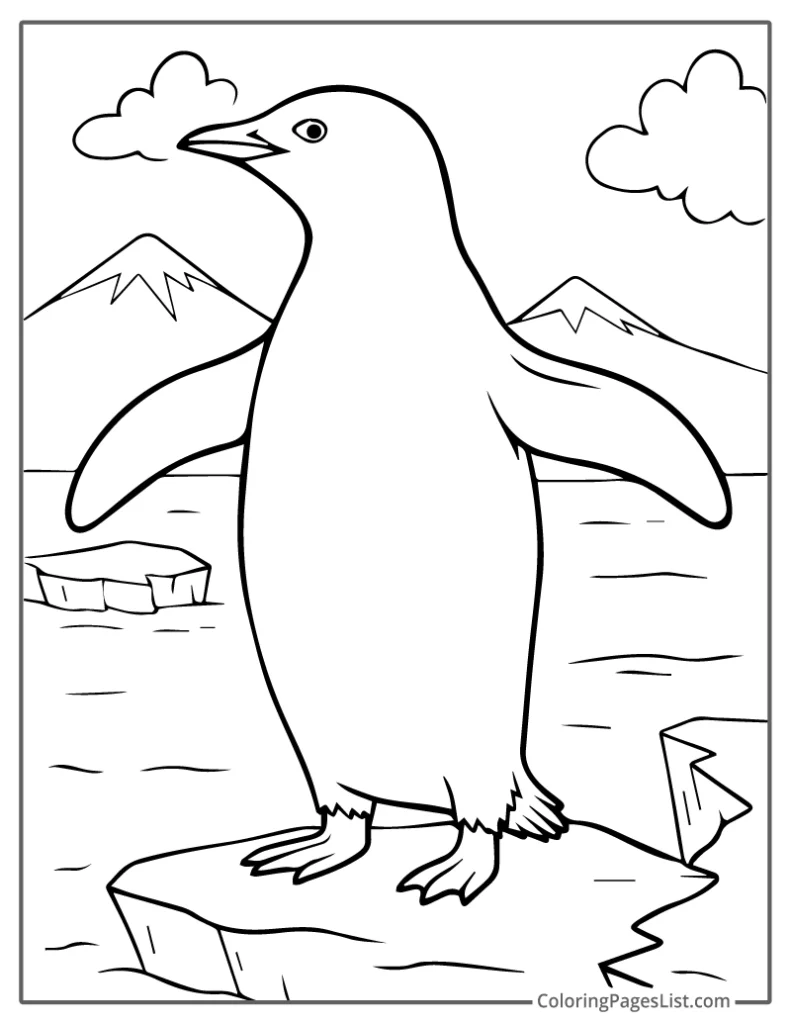Tall Penguin Balancing on a Cracked Ice Sheet To Color In