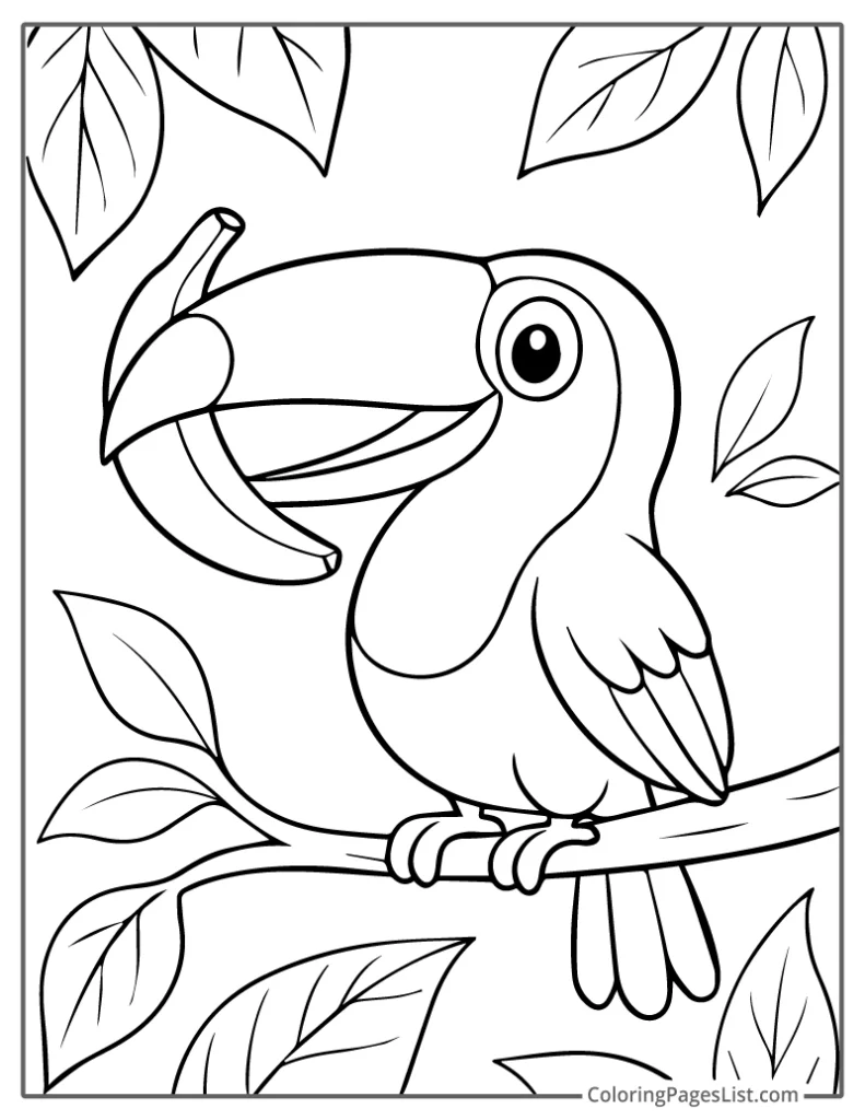 Toucan Holding a Banana in Its Beak Coloring Sheet