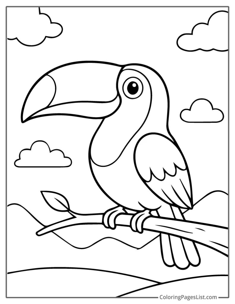 Toucan Perched on a Mountain Branch For Coloring