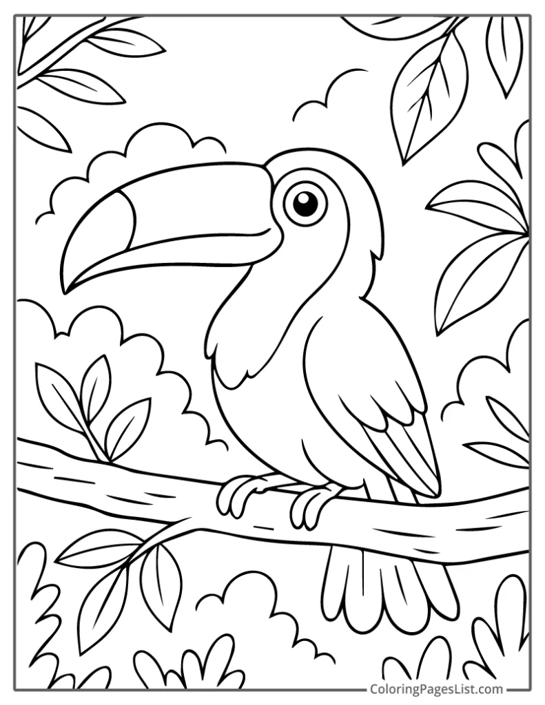 Toucan Sitting on a Jungle Branch Coloring Page