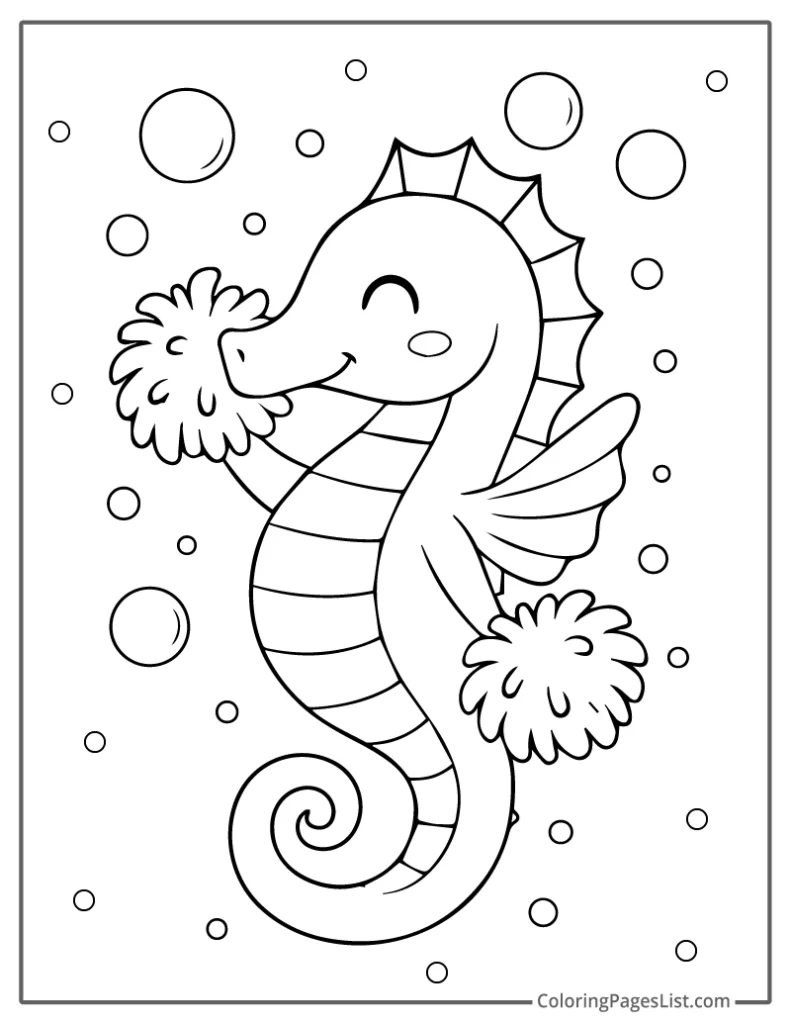Cheerleader Seahorse with Pom-Poms in an Ocean Full of Bubbles