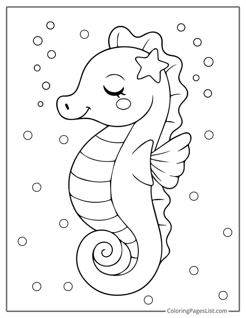 Cute Seahorse with Star Accessory Surrounded by Floating Bubbles