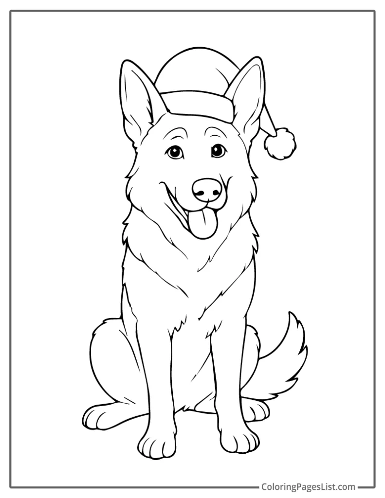 Detailed Outline of German Dog Wearing a Santa Hat Coloring Page