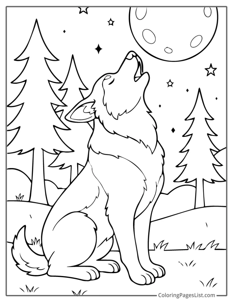 German Shepherd Howling at the Full Moon Coloring Sheet