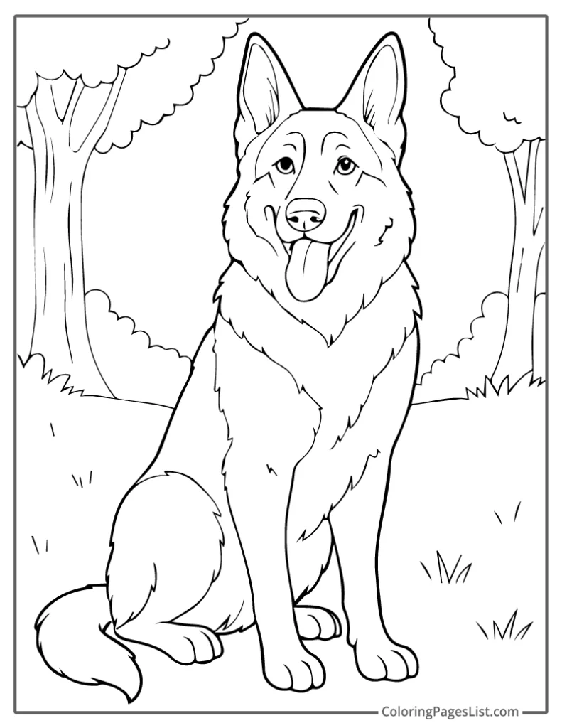 German Shepherd Sitting Happily in a Forest Clearing