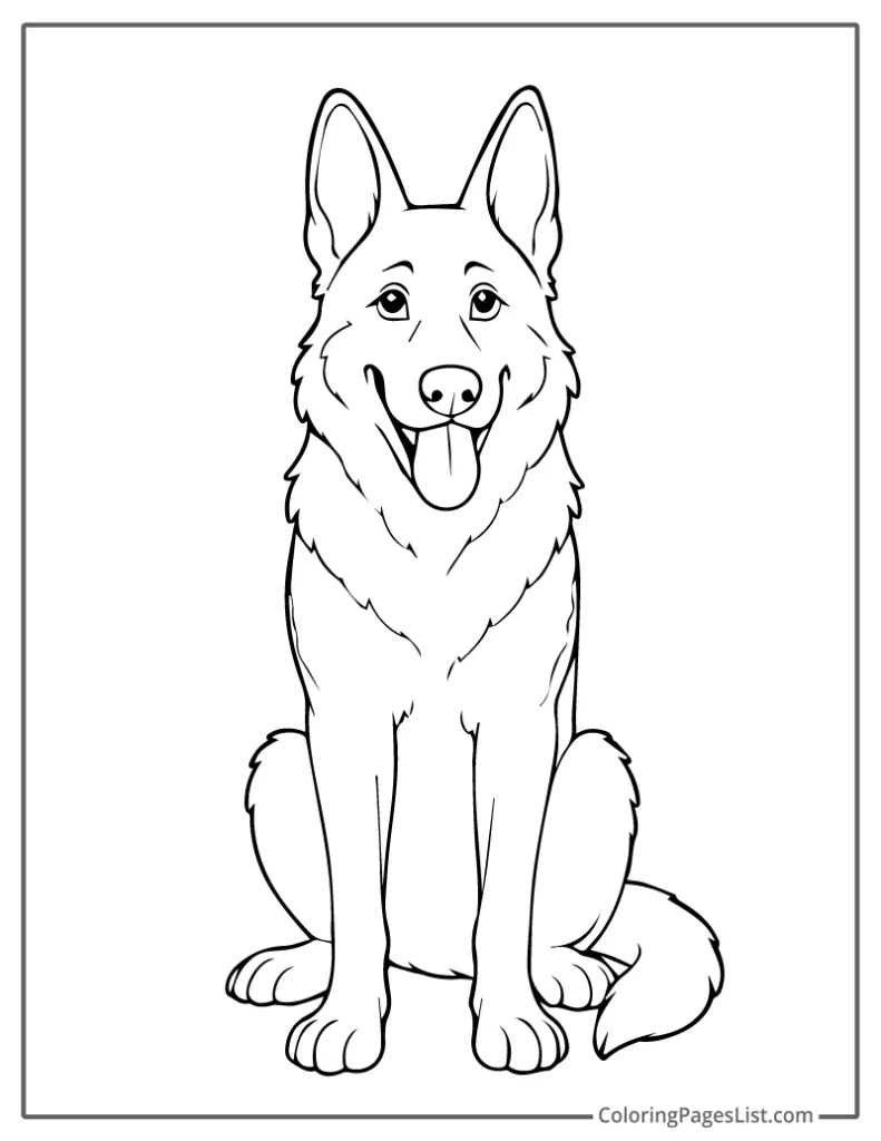 German Shepherd Sitting and Smiling Coloring Sheet