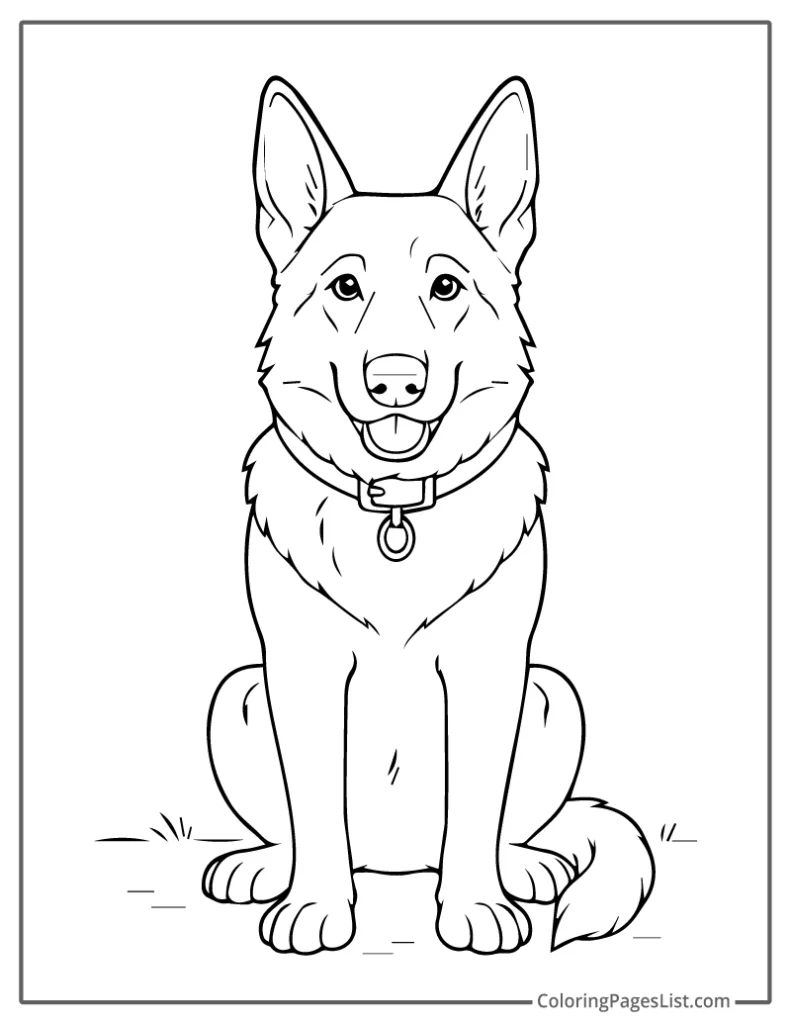 German Sitting Calmly with Collar On Coloring Page