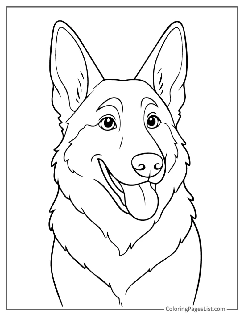 Happy German Dog with Tongue Out Coloring Page For Kids