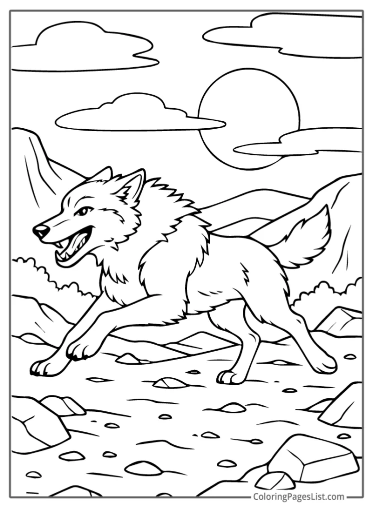 Playful Wolf Dashing Through Rocky Terrain To Color In