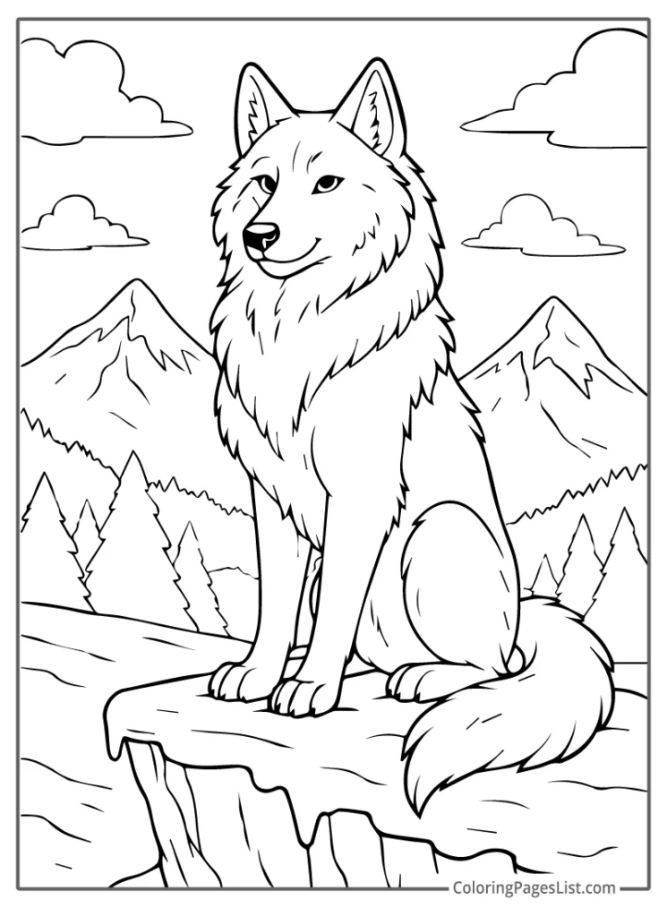 Playful Wolf Running Through a Forest To Color In