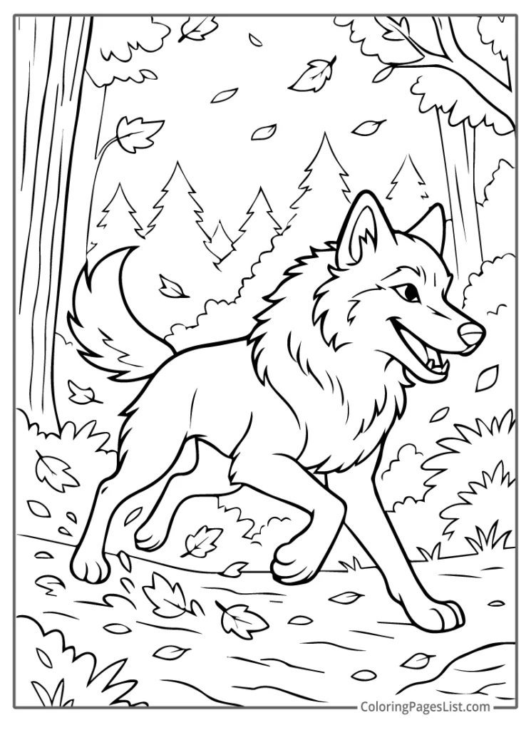 Wolf Sitting Proudly on a Cliff Edge Coloring Page For Kids