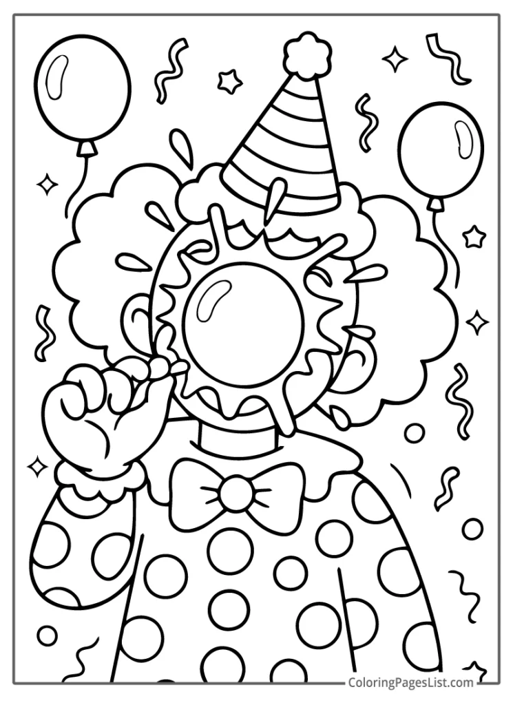 Clown Getting Hit With A Pie On The Face Coloring Sheet