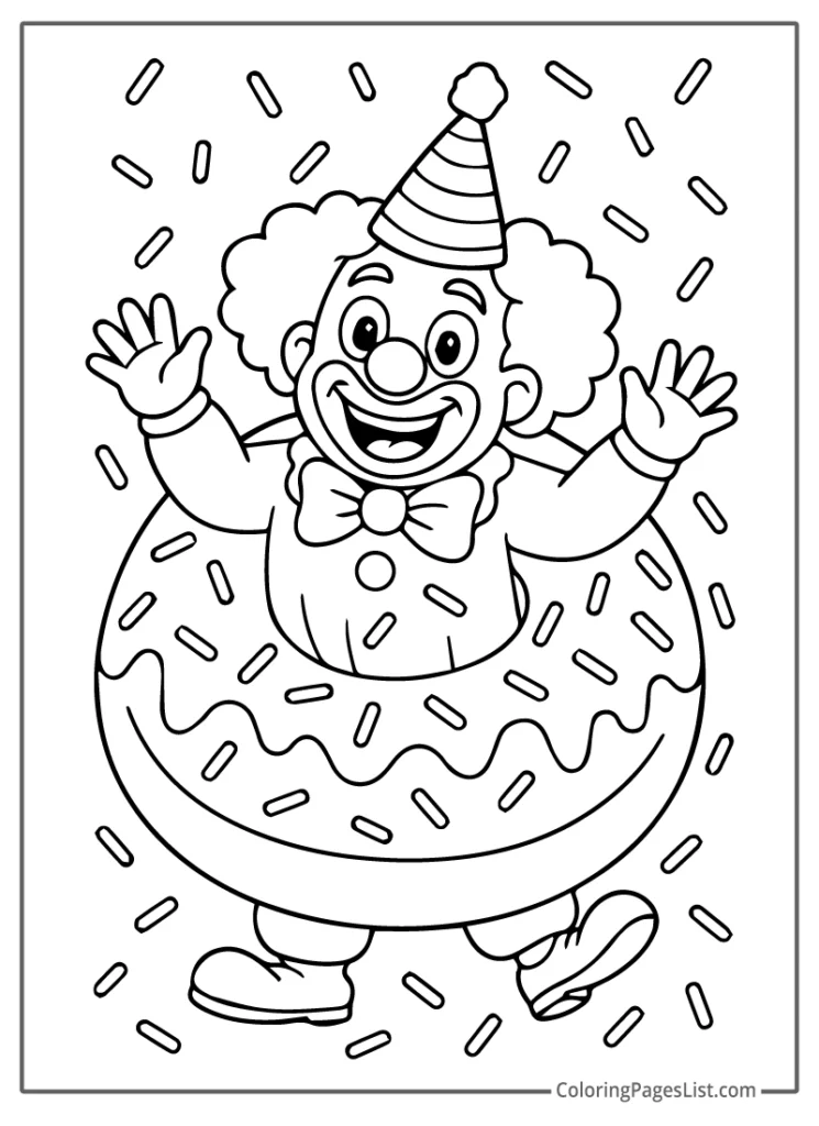 Clown Jumping Inside A Giant Donut With Sprinkles