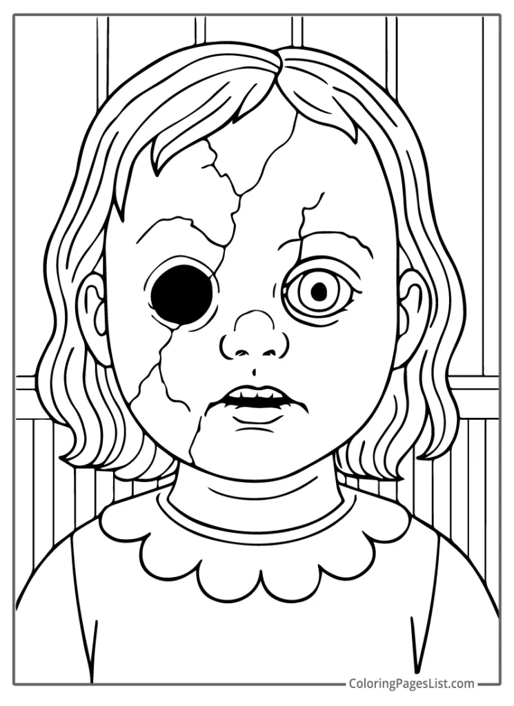 Cracked Doll Staring From The Shadows Of An Old Room For Coloring